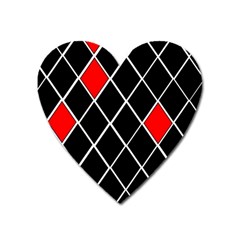 Elegant Black And White Red Diamonds Pattern Heart Magnet by yoursparklingshop