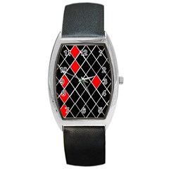 Elegant Black And White Red Diamonds Pattern Barrel Style Metal Watch by yoursparklingshop