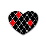 Elegant Black And White Red Diamonds Pattern Rubber Coaster (Heart)  Front