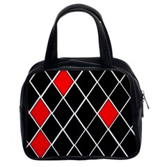 Elegant Black And White Red Diamonds Pattern Classic Handbags (2 Sides)