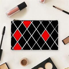 Elegant Black And White Red Diamonds Pattern Cosmetic Bag (medium) 