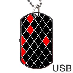 Elegant Black And White Red Diamonds Pattern Dog Tag Usb Flash (two Sides) 