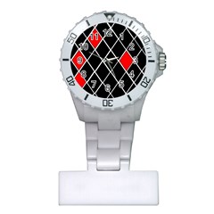 Elegant Black And White Red Diamonds Pattern Plastic Nurses Watch by yoursparklingshop