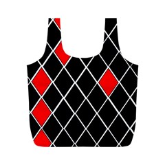 Elegant Black And White Red Diamonds Pattern Full Print Recycle Bags (m) 