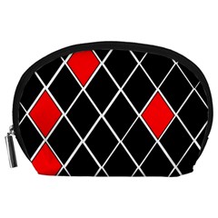 Elegant Black And White Red Diamonds Pattern Accessory Pouches (large) 