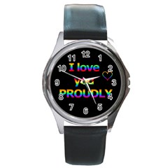 I Love You Proudly Round Metal Watch by Valentinaart