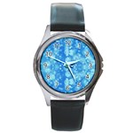 Light Circles, dark and light blue color Round Metal Watch Front