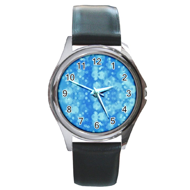 Light Circles, dark and light blue color Round Metal Watch