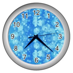 Light Circles, Dark And Light Blue Color Wall Clocks (silver)  by picsaspassion