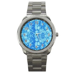 Light Circles, Dark And Light Blue Color Sport Metal Watch by picsaspassion