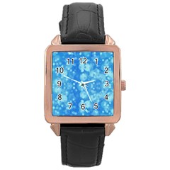 Light Circles, Dark And Light Blue Color Rose Gold Leather Watch 