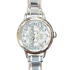 Light Circles, Blue Gray White Colors Round Italian Charm Watch by picsaspassion