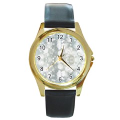 Light Circles, Blue Gray White Colors Round Gold Metal Watch