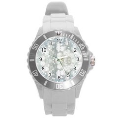 Light Circles, Blue Gray White Colors Round Plastic Sport Watch (l)