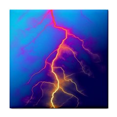 Lightning Colors, Blue Sky, Pink Orange Yellow Tile Coasters