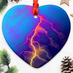 Lightning Colors, Blue Sky, Pink Orange Yellow Ornament (heart) 