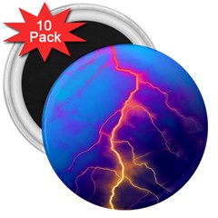 Lightning Colors, Blue Sky, Pink Orange Yellow 3  Magnets (10 Pack) 