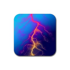 Lightning Colors, Blue Sky, Pink Orange Yellow Rubber Coaster (square) 