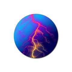 Lightning Colors, Blue Sky, Pink Orange Yellow Rubber Coaster (round) 