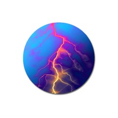 Lightning Colors, Blue Sky, Pink Orange Yellow Magnet 3  (round)