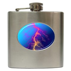 Lightning Colors, Blue Sky, Pink Orange Yellow Hip Flask (6 Oz) by picsaspassion