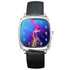 Lightning Colors, Blue Sky, Pink Orange Yellow Square Metal Watch by picsaspassion