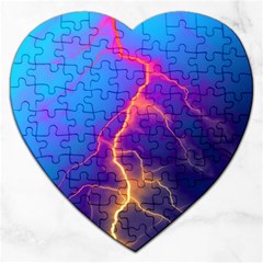 Lightning Colors, Blue Sky, Pink Orange Yellow Jigsaw Puzzle (heart)