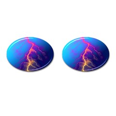 Lightning Colors, Blue Sky, Pink Orange Yellow Cufflinks (oval)