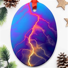 Lightning Colors, Blue Sky, Pink Orange Yellow Oval Ornament (two Sides)