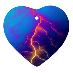 Lightning Colors, Blue Sky, Pink Orange Yellow Heart Ornament (2 Sides)