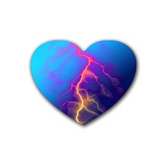 Lightning Colors, Blue Sky, Pink Orange Yellow Rubber Coaster (heart) 