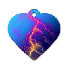 Lightning Colors, Blue Sky, Pink Orange Yellow Dog Tag Heart (one Side) by picsaspassion