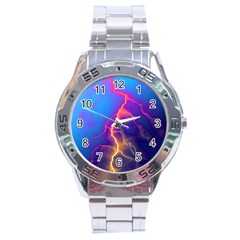 Lightning Colors, Blue Sky, Pink Orange Yellow Stainless Steel Analogue Watch by picsaspassion