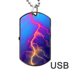 Lightning Colors, Blue Sky, Pink Orange Yellow Dog Tag Usb Flash (one Side) by picsaspassion