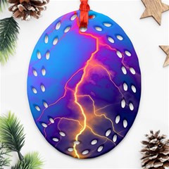 Lightning Colors, Blue Sky, Pink Orange Yellow Ornament (oval Filigree) 