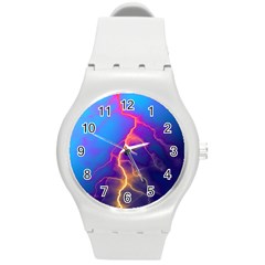 Lightning Colors, Blue Sky, Pink Orange Yellow Round Plastic Sport Watch (m) by picsaspassion