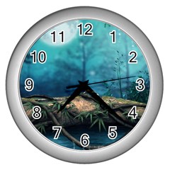 Mysterious Fantasy Nature  Wall Clocks (silver)  by Brittlevirginclothing