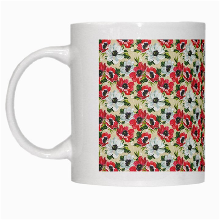 Gorgeous Red Flower Pattern White Mugs