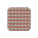 Gorgeous Red Flower Pattern Rubber Coaster (Square)  Front