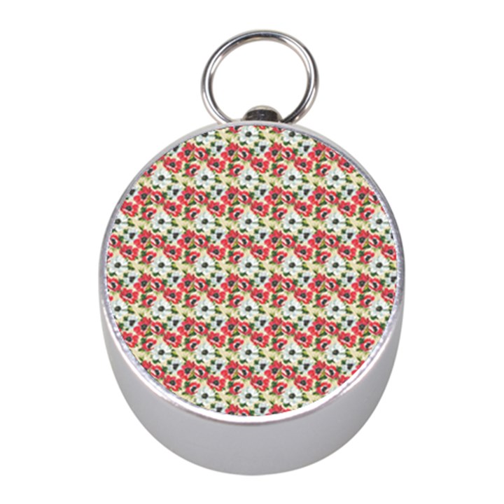 Gorgeous Red Flower Pattern Mini Silver Compasses