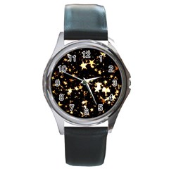 Golden Stars In The Sky Round Metal Watch