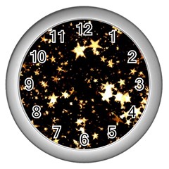 Golden Stars In The Sky Wall Clocks (silver)  by picsaspassion