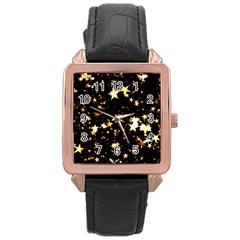 Golden Stars In The Sky Rose Gold Leather Watch 