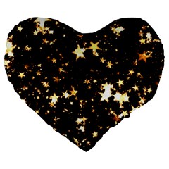 Golden Stars In The Sky Large 19  Premium Flano Heart Shape Cushions by picsaspassion