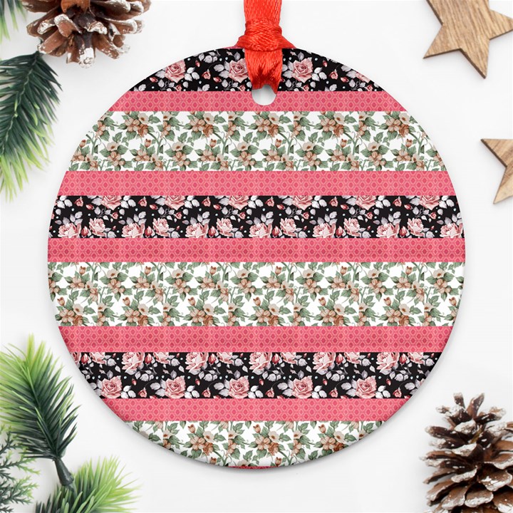 Cute Flower Pattern Round Ornament (Two Sides) 