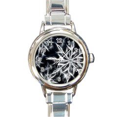 Snowflake In Feather Look, Black And White Round Italian Charm Watch by picsaspassion