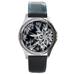 Snowflake In Feather Look, Black And White Round Metal Watch by picsaspassion