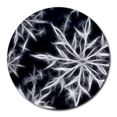 Snowflake In Feather Look, Black And White Round Mousepads by picsaspassion