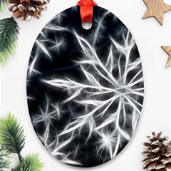 Snowflake In Feather Look, Black And White Ornament (oval) 