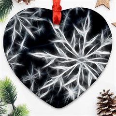 Snowflake In Feather Look, Black And White Ornament (heart) 